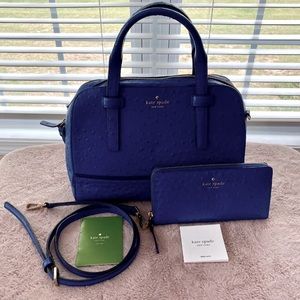 KATE SPADE Riverstreet Small Felix satchel & Neda wallet LAKE BLUE ostrich